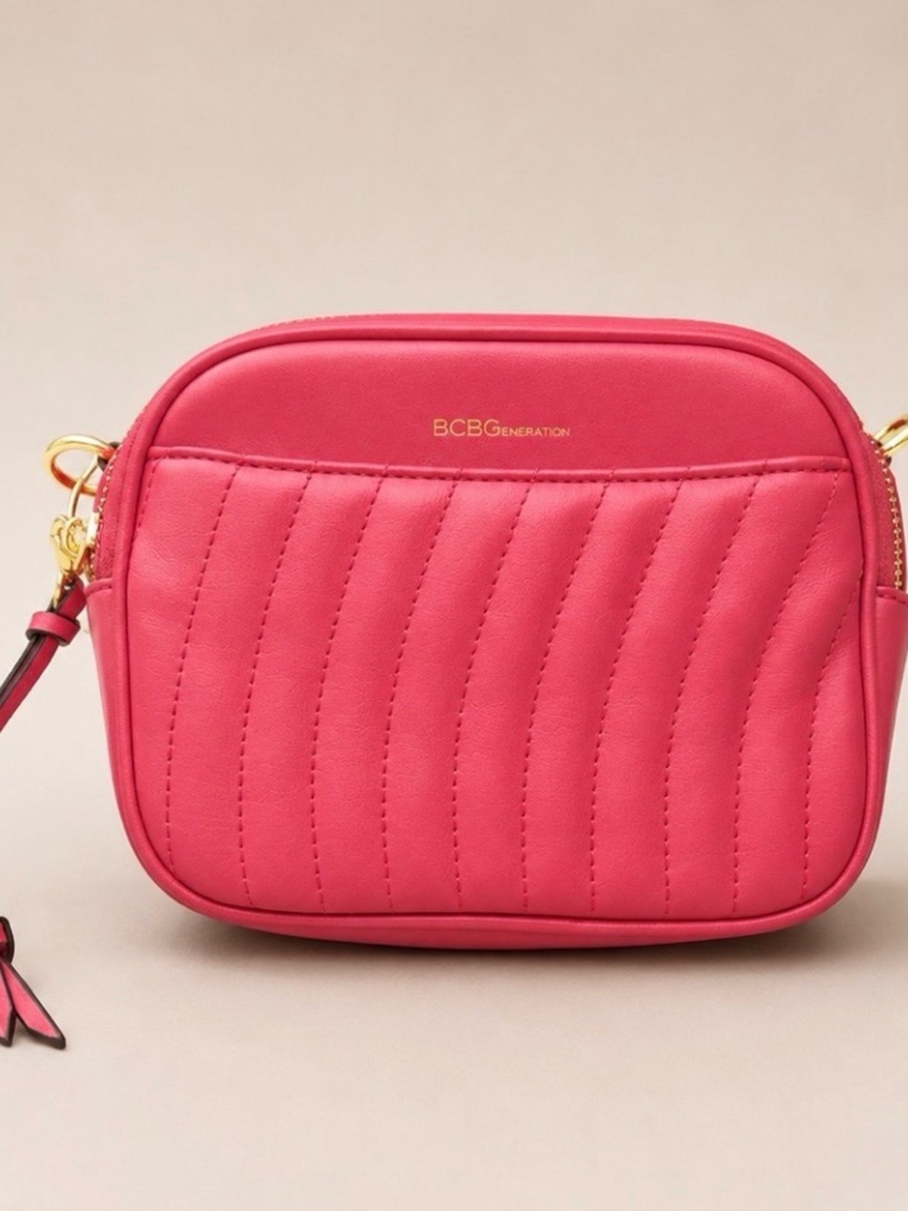 BCBGeneration Coral Pink Quilted Crossbody with Gold Hardware